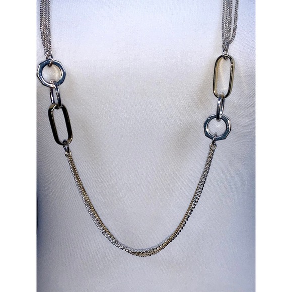 Kenneth Cole New York Silver & Gold Tone Interlocking Rings Necklace EUC - Picture 3 of 9